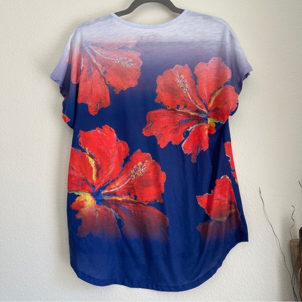 Leoma Lovegrove Floral V-Neck Top Red and Blue Tropical beaded - Picture 4 of 11